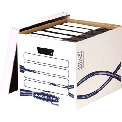 Fellowes Pack 10 Bankers Box Basic Maxi Contenedor de Archivos - Montaje Manual - Carton Reciclado Certificacion FSC - Dimensiones Internas 32x33x41cm