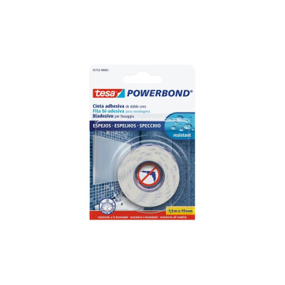 Tesa Powerbond Espejos Cinta Adhesiva de Doble Cara Especial para Espejos 19mm x 1.5m - Color Blanco