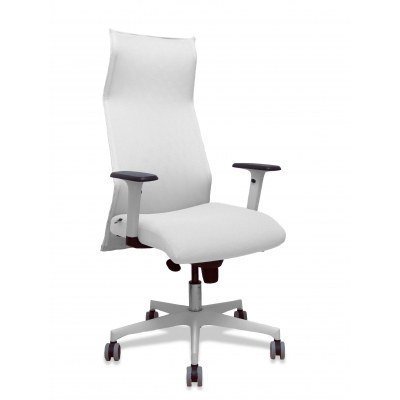 Sillón Albacete malla blanco bali blanco brazos blancos base blanca ruedas parqué 65mm