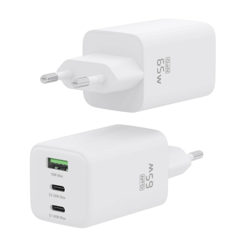 AISENS - CARGADOR GaN 65W, 2xUSB-C PD3.0 QC4.0, 1xUSB-A QC3.0, BLANCO