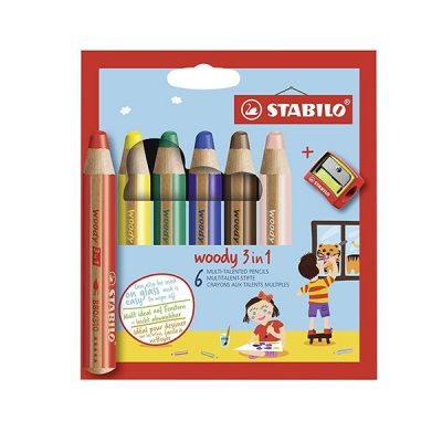 STABILO C.6 LAPICES 3 EN 1 WOODY COLORES SURTIDOS Y SACAPUNTAS