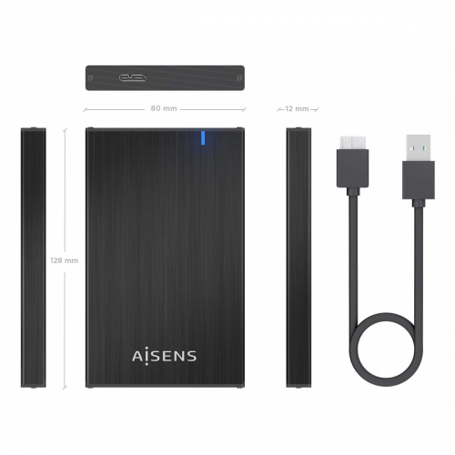 AISENS - CAJA EXTERNA 2,5" ASE-2527B 9.5MM SATA A USB 3.0/USB3.1 GEN1, NEGRA