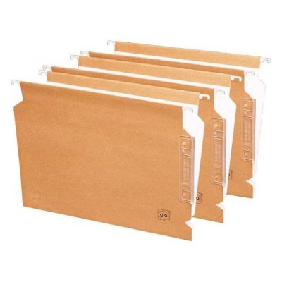 GIO Paq.25 carpetas colgantes visor lateral lomo V folio Kraft bicolor