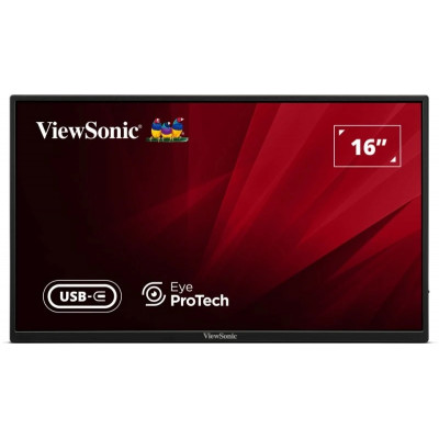 ViewSonic VA1650 Monitor Portatil 16 IPS FHD 60Hz - Respuesta 7ms - Altavoces 2W - HDMI, USB-C - VESA 75x75 mm - Color Negro