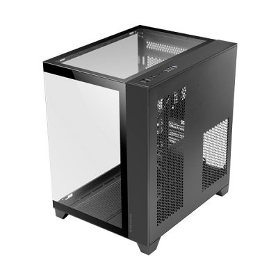 MC-3CM, Caja Gaming MicroATX, Vista Panorámica 3D con Triple Cristal Templado, Diseño Doble Cámara Lateral, Soporte Completo Refrigeración Líquida, Gestión de Cableado, Minitorre PC, Negro