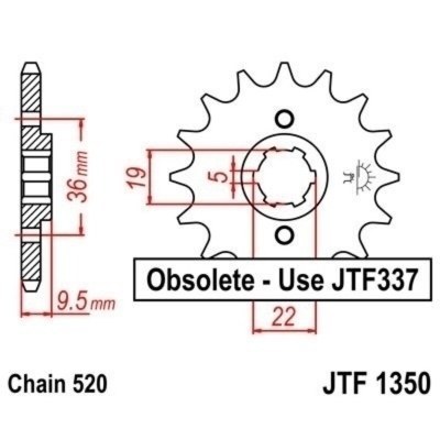 Piñon JT 1350 de acero con 13 dientes JTF1350.13