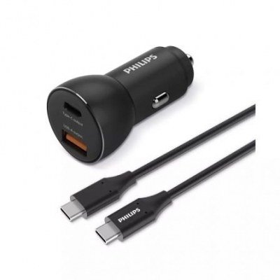 Cargador de Coche Philips DLP2521C/ 2xUSB + Cable USB Tipo-C/ 36W