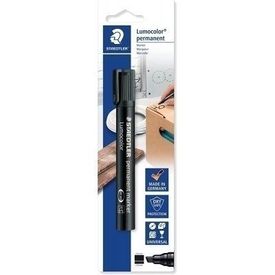 Staedtler Lumocolor 350 Rotulador Permanente con Punta Biselada - Punta 2-5mm - Tinta Antisecado - Recargable - Color Negro