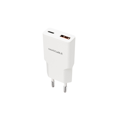 Nanocable CARGADOR USB-C/PD + USB-A/QC 30W, BLANCO