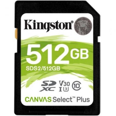 Tarjeta de Memoria Kingston CANVAS Select Plus 512GB SD XC/ Clase 10/ 100MBs