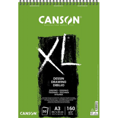 Canson XL Dessin Ligero Bloc de Dibujo con 50 Hojas A3 - Espiral Microperforado - 29.7x42cm - 160g - Color Blanco