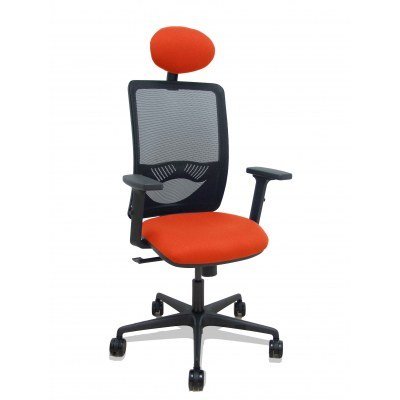 Silla Zulema sincro malla negra asiento bali naranja oscuro brazos 2D ruedas 65mm cabecero