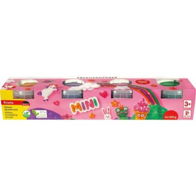 Eberhard Faber Mini Kids Pack con 4 Botes 100gr de Pasta de Modelar - 97% Ingredientes Naturales - Colores Brillantes Naranja, Morado, Rosa y Verde