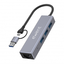 Ewent EW1159 hub de interfaz USB 3.2 Gen 1 (3.1 Gen 1) Type-A + Type-C 5000 Mbit/s Gris