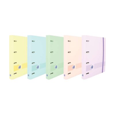Oxford Europeanbinder Live & Go Carpeta de 4 Anillas Formato A4+ con Recambio Cuadriculado 5x5mm y 4 Taladros - Tapa de Plastico Resistente - Cierre con Goma Elastica - Colores Surtidos Pastel