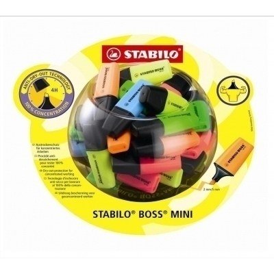 Stabilo Boss Mini Expositor con 50 Marcadores Fluorescentes - Trazo entre 2 y 5mm - Tinta con Base de Agua - Antisecado - Colores Surtidos