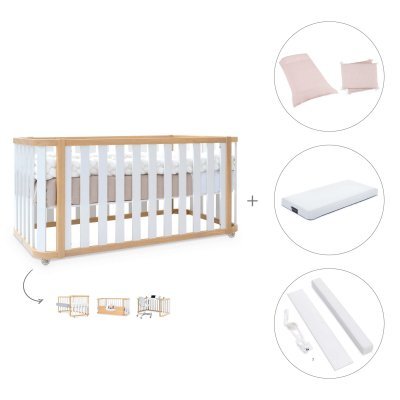 Cuna-cama colecho 70x140 cm madera/blanca (4en1) + colchón + textil Cremarosa · Crea Plus Due Life