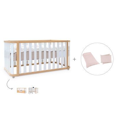 Cuna-cama 70x140 cm madera/blanca (3en1) + textil Cremarosa · Crea Plus Due Life