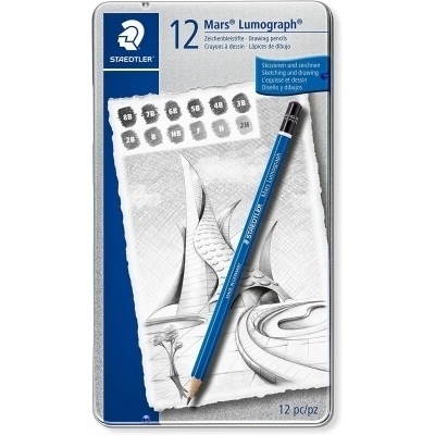 Staedtler Mars Lumograph 100 Pack de 12 Lapices de Grafito - Resistencia a la Rotura - Graduaciones Surtidas