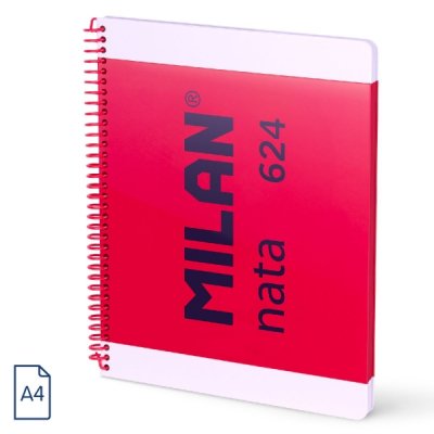 Milan Nata 624 Cuaderno Espiral Formato A4 Liso - 80 Hojas de 95 gr/m2 - Microperforado, 4 Taladros - Color Rosa