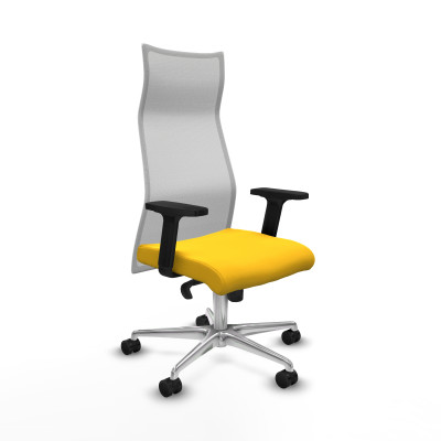 Albacete malla sincro malla blanca similpiel amarillo brazos 2D base aluminio ruedas 65 mm nailon