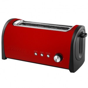 Tostador Kuken 33779, 1000W, 1 ranura larga, rojo vintage