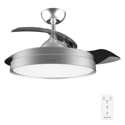 Cecotec EnergySilence Aero 4280 Invisible Steel Ventilador de Techo con Luz - 40W - Aspas Retractiles - 3 Tonos - Diametro de 42 - Modo Invierno - 6 Velocidades - Temporizador - Color Gris