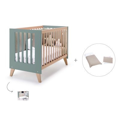 Cuna-escritorio (2en1) madera/eucalipto 60x120 cm + textil Arena · Nexor
