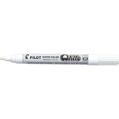 Pilot Super Color Rotulador Permanente - Punta de 4,5mm de Poliacetal - Tinta muy Densa y Opaca - Cuerpo Metalico - Color Blanco