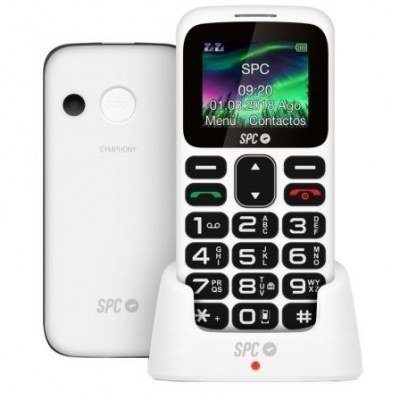 TELÉFONO MÓVIL SENIOR SPC SYMPHONY 2 BLANCO - TECLAS GRANDES - 5 NÚMEROS SOS - DUAL SIM - FM - BT - MICROSD - BAT. 800MAH + DOCK CARGA