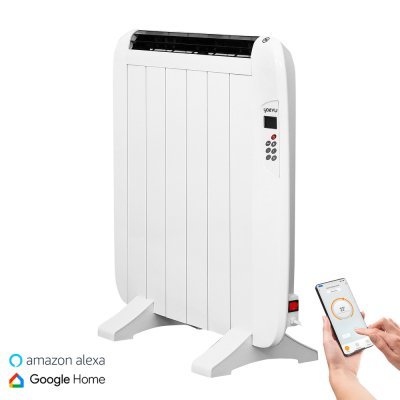 Yoevu - radiador eléctrico bajo consumo - 4 elementos - 900 w - temporizador - programable - mando a distancia - pantalla lcd - app control wifi - compatible con alexa - apto pared o pie - aluminio -