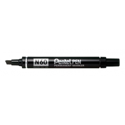 Pentel Pen N60 Rotulador Permanente - Punta Biselada Resistente y Duradera - Resistente a Agua y Luz - Color Negro