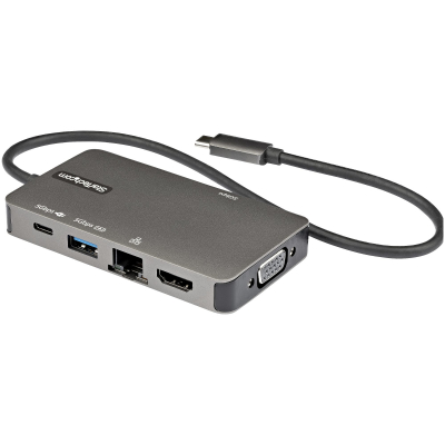 Adaptador Multipuertos USB-C - Docking Station USB Tipo C a HDMI 4K30 o VGA 1080p - Replicador de Puertos USBC PD de 100W - Hub USB de 3 Puertos - Red - con Cable Incorporado de 30cm