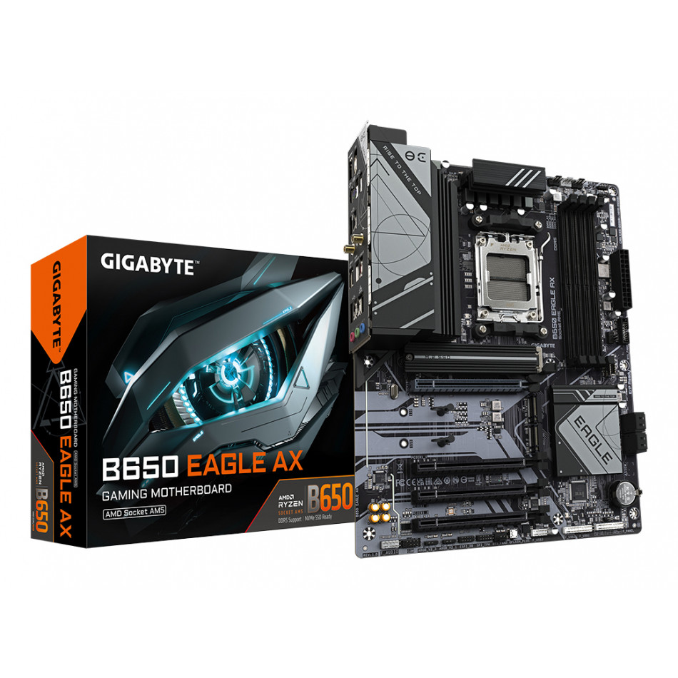 B650 EAGLE AX Placa base - AMD Ryzen serie 9000, VRM de 12+2+2 fases, hasta 7600 MHz DDR5 (OC), 1xPCIe 5.0 + 2xPCIe 4.0 M.2, LAN GbE, WIFI 6E, USB 3.2 Gen 2