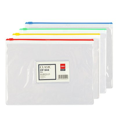 DELI Bolsa con zip PVC con portatarjetas 180micras A5