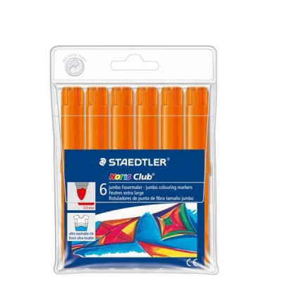 Staedtler Noris Jumbo 340 Pack de 6 Rotuladores Jumbo - Punta de Fibra - Trazo 3mm - Tapa Ventilada - Color Naranja
