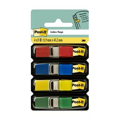 Post-it Index Pack de 4 Dispensadores con 35 Marcadores Reposicionables 11.9 x 43.2mm - Adherencia Firme - Para Marcar, Señalar o Destacar Informacion - 7000144923 - Colores Surtidos