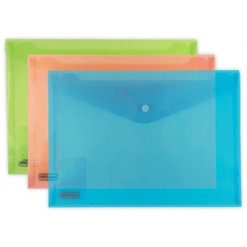 MKtape Pack de 3 Sobres Portadocumentos con Broche - Plastico - Tamaño A4 - Colores Surtidos