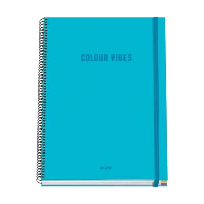 Dohe Colour Vives Cuaderno Espiral A4 100 Hojas Microperforadas Cuadricula 5mm - Tapa Dura Carton Forrado - Cierre de Goma - Bandas de Color - Color Azul Cyan
