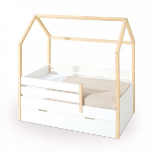 Cama-casita Montessori 70x140 cm madera con cajones blanco · Sogni