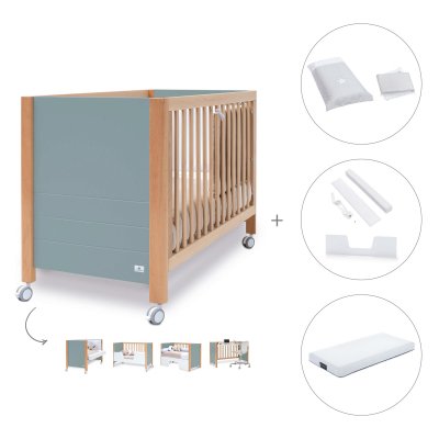 Cuna colecho madera/eucalipto (5en1) 60x120 cm + colchón + textil Galaxy · Ombra
