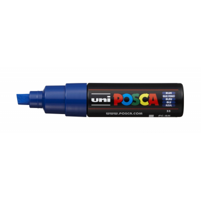 Posca PC-8K Marcador de Pintura - Punta Biselada Acrilica 8mm - Tinta Base al Agua - Resistente a la Luz - Ideal para Carteleria y Decoracion - Color Azul