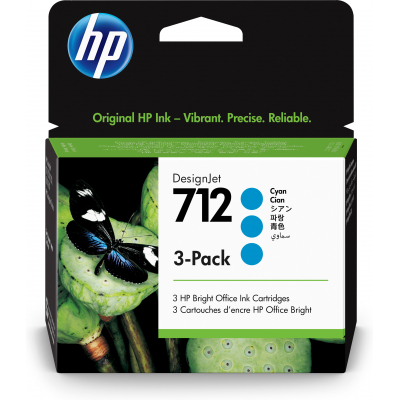 Pack 3 cartuchos hp 712 designjet t200 - t600 cian