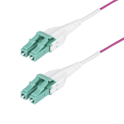Cable de Fibra Óptica Multimodo OM4 LC a LC UPC de 1m - 50/125µm - 40G/100G - Violeta Érica - LOMMF/VCSE - Cable Uniboot de Fibra - Clasificación Riser OFNR