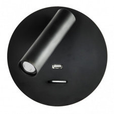 Aplique 3w 4000k Giotto Redondo Negro Puerto Usb 150lm C/interruptor 14x14x12cm Orientb