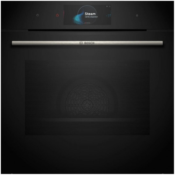 Horno con vapor Bosch HSG7584B1, Serie 8, 71 litros, 23 funciones, EasyClean + limpieza con agua, AirFry, Home Connect, TFT táctil, 60 x 60 cm, negro