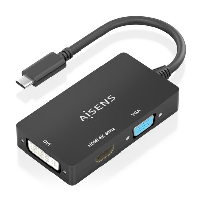 AISENS - CONVERSOR USB-C A DVI/HDMI/VGA, USB-C/M-DVI/H-HDMI/H-VGA/H, NEGRO, 15CM