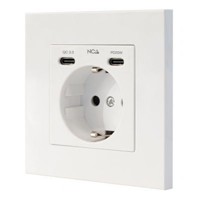 Nanocable BASE ENCHUFE PARED TOMA SCHUKO 2USB-C PD20W,BLANCO