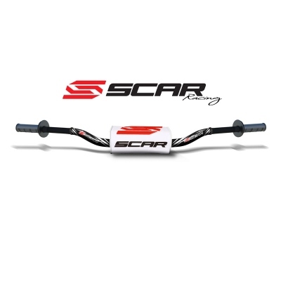 Manillar SCAR O² Ø28,6mm Yamaha de aluminio sin barra, negro, morcilla blanca S9182BK-WH