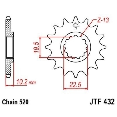 Piñon JT 432 de acero con 12 dientes JTF432.12